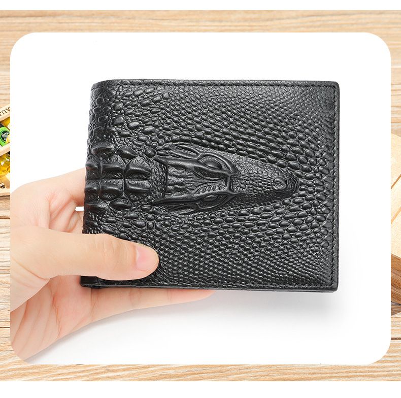 Portafoglio alla moda, in vera pelle con multi-slot per carte, modello coccodrillo, semplice, classico, da uomo, porta carte multifunzione_voghion.com