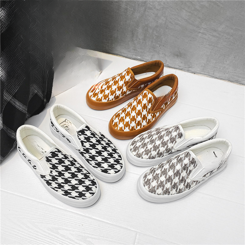 Frühling Kleine Maple Chidori Check Woven Mädchen Loafers Single Toe Casual Herren Einzelschuhe, Männer Paare_voghion.com