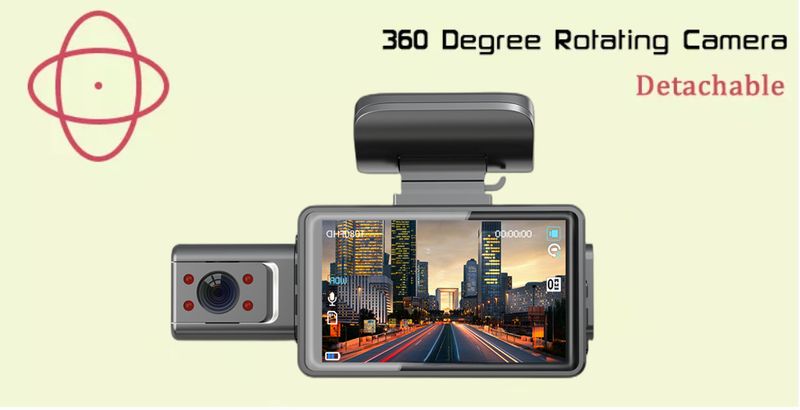 Registratore di guida anteriore per auto, girevole ad alta definizione, visione notturna a infrarossi, doppia lente, tipo di pasta, registratore per auto_voghion.com