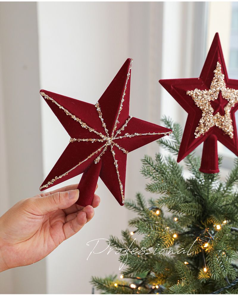 Étoile de Noël élégante à paillettes - Étoile 3D premium à cinq branches avec poudre pailletée adhésive (Rouge A/Rouge B/Champagne)_voghion.com