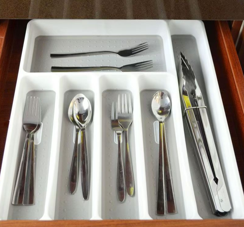 Drawer Cutlery Divider Tray Plastic Knife Fork Chopsticks Spoon Storage Integrated Organizer Box_voghion.com