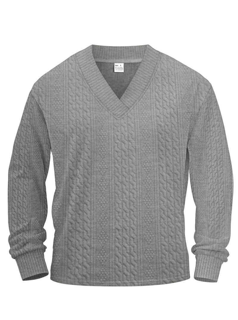Jacquard-Strickpullover für Herren – Locker sitzender V-Ausschnitt-Pullover aus Stretch-Stoff, atmungsaktiv und leicht für Freizeit und Lagenlook_voghion.com