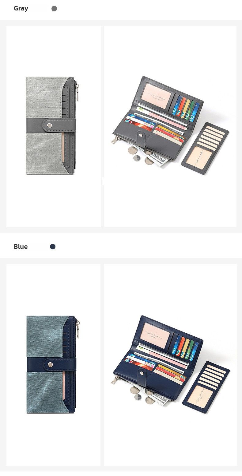 Portafoglio lungo da donna alla moda, con giunture, grande capacità, doppio, con più scomparti per carte, portafoglio lungo europeo e americano, molto venduto, portamonete, nero_voghion.com