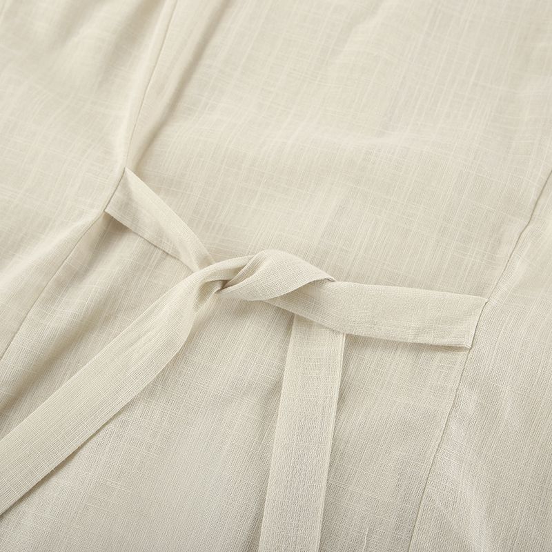 Traje informal de dos piezas de estilo europeo y americano, con cuello en V, sin mangas, de algodón y lino, color caqui francés, 2025_voghion.com