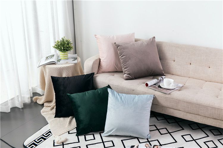 Nordic light luxury solid color thickened Dutch velvet pillow colorful plush sofa cushion bedside cushion_voghion.com