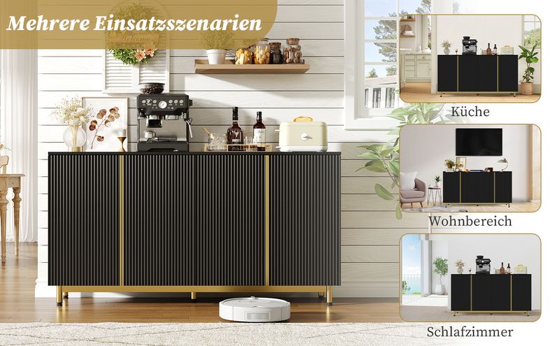 Credenza Schwarz 150cm Mit Wellenförmigen Türen, Verstellbaren Füßen Für Esszimmer_voghion.com