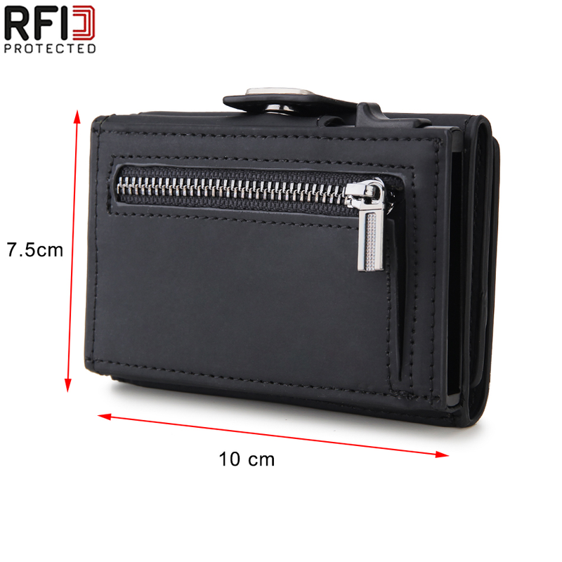 Dienqi carteira masculina de fibra de carbono, carteira pequena com três dobras em couro preto e mágico, bolsa pequena para dinheiro_voghion.com