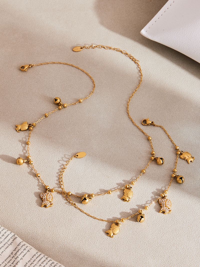 Fangtang 5A Zircon Dog Bell Shaped Multi Accessory Bracelet Necklace Set Stainless Steel Material_voghion.com