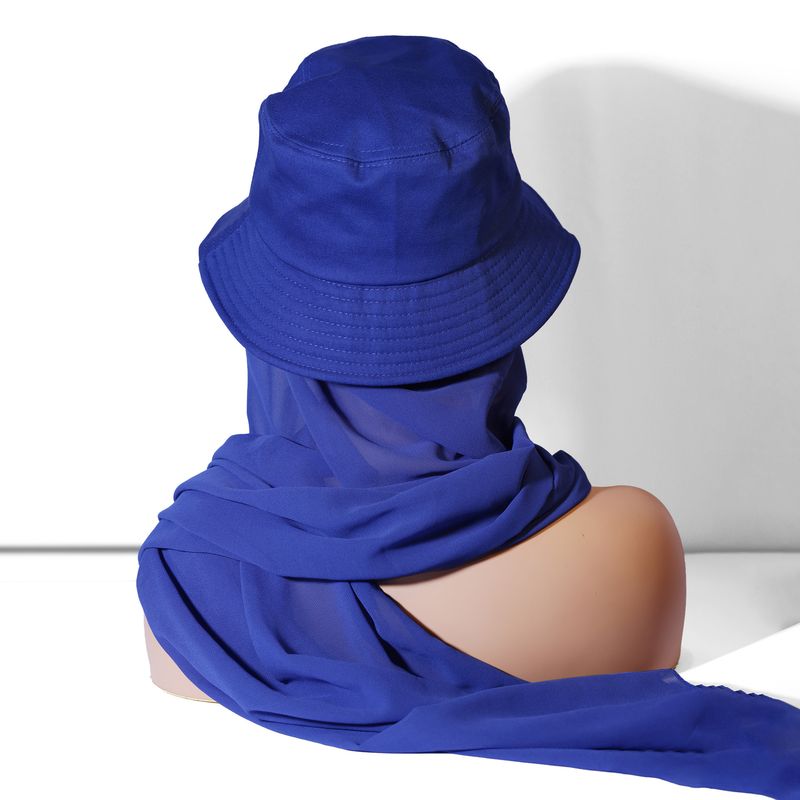 Elegant Monochrome Chiffon Scarf & Hat Set – Summer Sunshade Headwear (Solid Color Fisherman Hat & Hijab Combination, Lightweight & Stylish_voghion.com