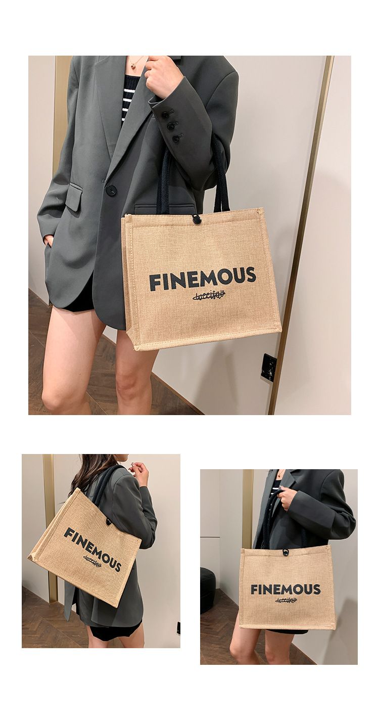 Beach Bag Thickened Large Capacity Linen Underarm Bag Shopping Bag Commuter Tote Bag Premium Casual Hand Bill Shoulder Bag Minimalism_voghion.com