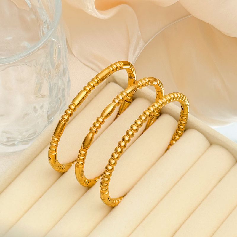 Women's Bracelets Stainless Steel High End Light Bamboo Round Bead Open Bracelet Gold Bangles_voghion.com