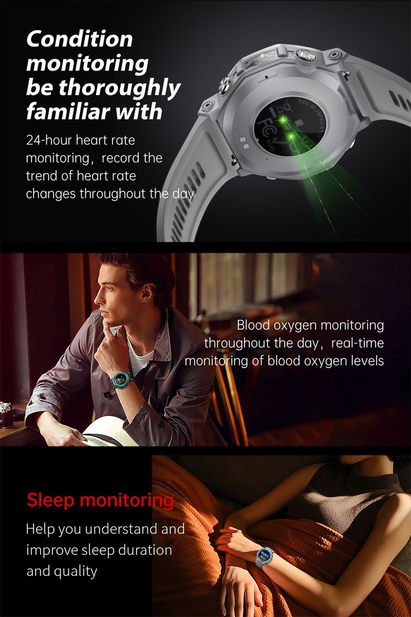 Orologio intelligente robusto per sport all'aria aperta KT85, display HD AMOLED da 1,43", batteria a lunga durata da 525 mAh, monitoraggio del fitness, calorie e distanza._voghion.com