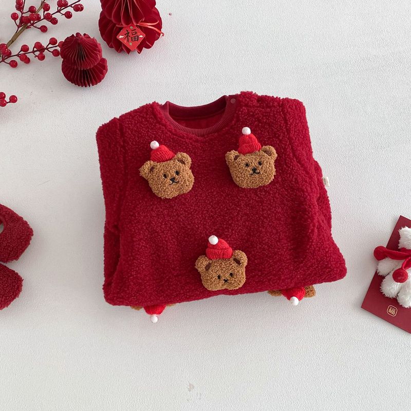 Alyce-xiyue1baobao Tenue rouge du Nouvel An, combinaison matelassée ours de Noël pour bébé, vêtements tendance pour nouveau-né_voghion.com