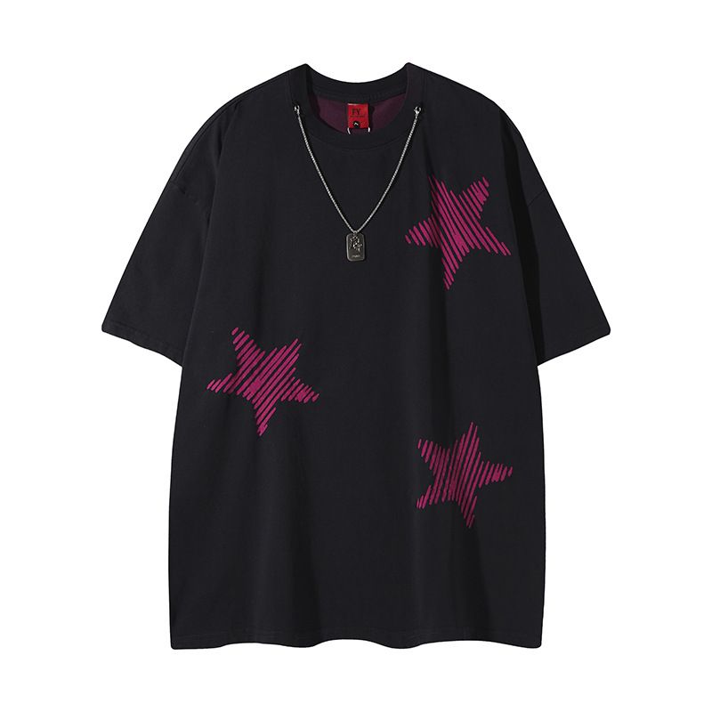 Unbeatable Quality Popular Star Burning Flower Craftsmanship Design Sense Oversized Shoulder Loose Round Neck T-shirt Cotton Ins Short_voghion.com