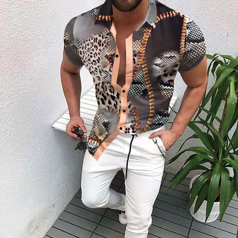 Camicia casual a maniche corte con stampa, camicia da uomo per il resort per le vacanze estive_voghion.com