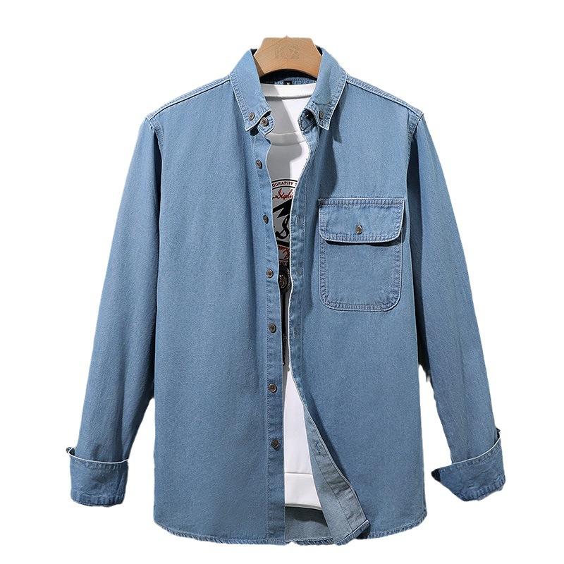 Japanese retro washed cotton casual shirt, men's long sleeved Korean version, trendy and handsome workwear, denim shirt, men's clothing, foreign trade_voghion.com