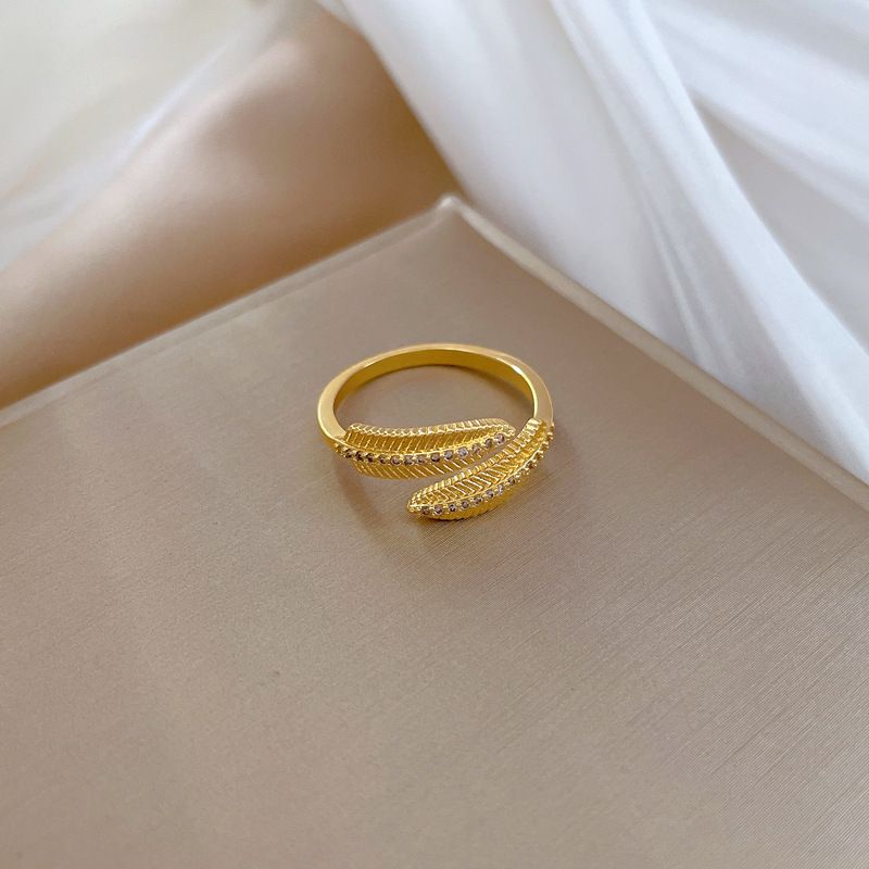 【 Real Gold Plating 】 Open Leaf Women's Fashion Micro Inlay Light Luxury Index Finger Ring, Net Red, Same Cool Style_voghion.com