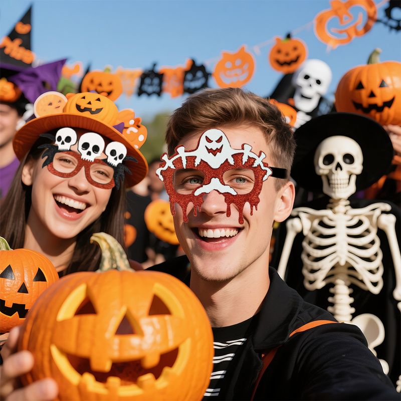 Accessori per foto a forma di zucca - Occhiali per costumi di Halloween per bambini con motivo a teschio di pipistrello_voghion.com