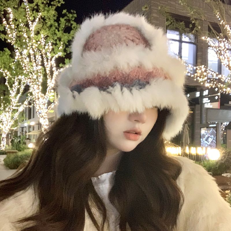 Winter Fur Face-Warming Knitted Hat With Large Head Circumference 2025 Autumn/Winter New Style_voghion.com
