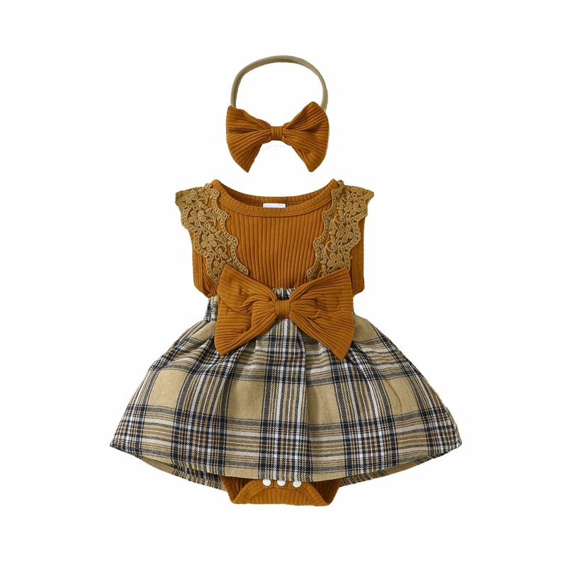 Tutina a triangolo in pizzo senza maniche per neonata da 0 a 1 anno, con fiocco, vestito e fascia per capelli_voghion.com