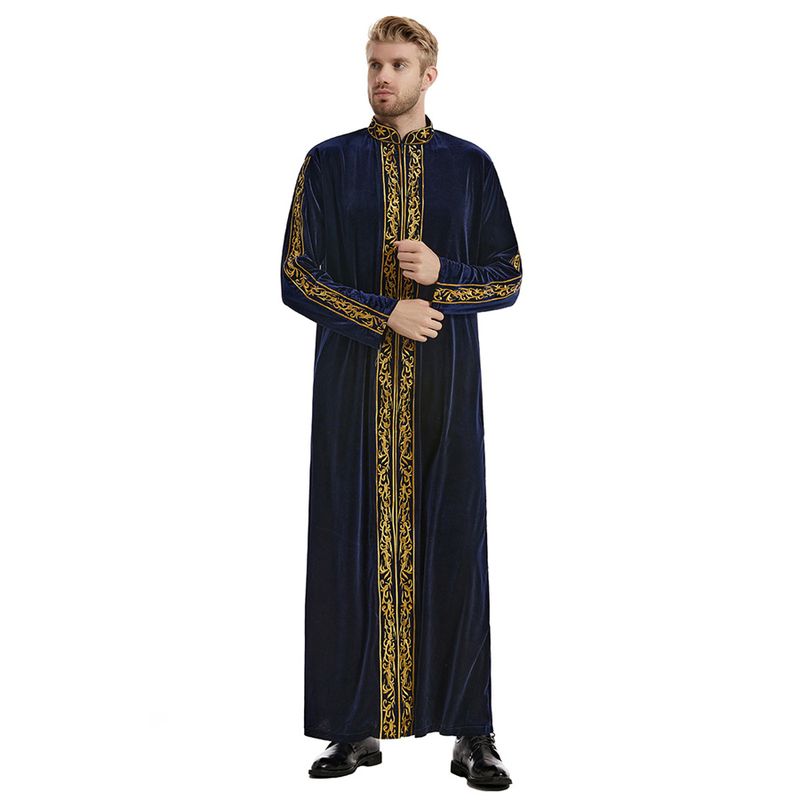 Caftán musulmán para hombre, cuello alto, bordado, thobe de Ramadán con mangas largas, túnica islámica, caftán, thawb, Dubái._voghion.com