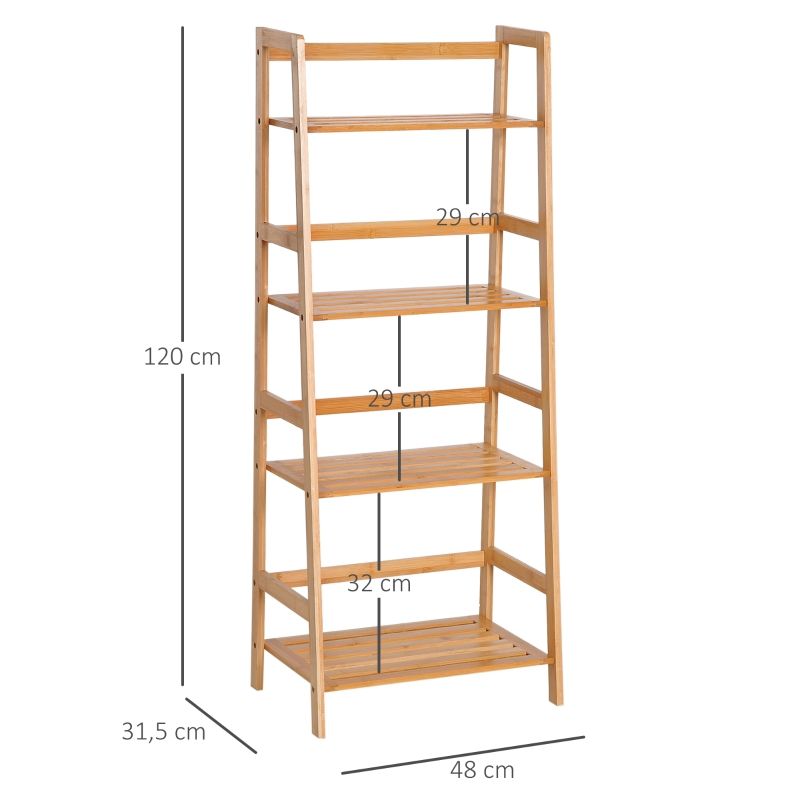 Bücherregal Mit 4 Ebenen Im Leiterdesign, Aus Bambusholz, Naturfarbe_voghion.com