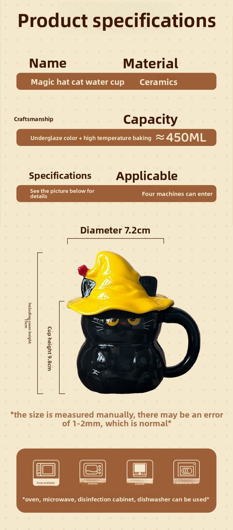 Keramikbecher mit Geisterkatzenmotiv und Deckel – Wasser für Frauen – Neu 2025 – Hochwertiger Becher – Geschenkidee für Zuhause_voghion.com