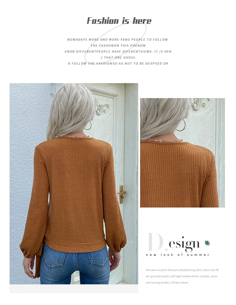 Pullover maglione a righe decorative con bottoni in tinta unita_voghion.com