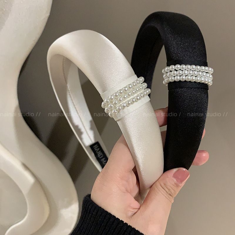 Zhao Lusi Same Little Pearl Headband~Satin High-end Feel 2025 New Headband French Style For Women_voghion.com