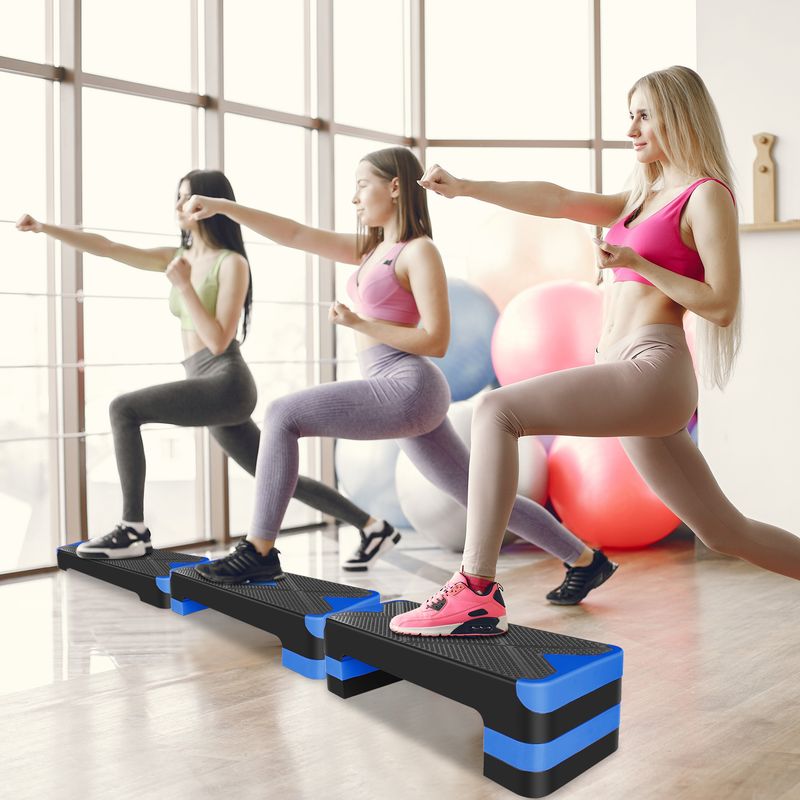 Verstelbaar aerobics-oefenplatform, 27 inch stepdek met 4, 6 en 8 inch risers voor workout- en step-upoefeningen (blauw)_voghion.com