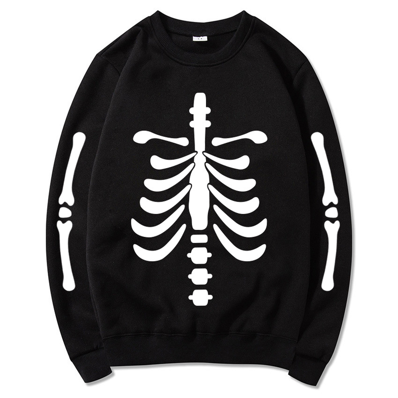 Herrenbekleidung Halloween Bone Heart Bedruckter Rundhals-Langarm-Mode-Straßen-Freizeitpullover für Herren_voghion.com
