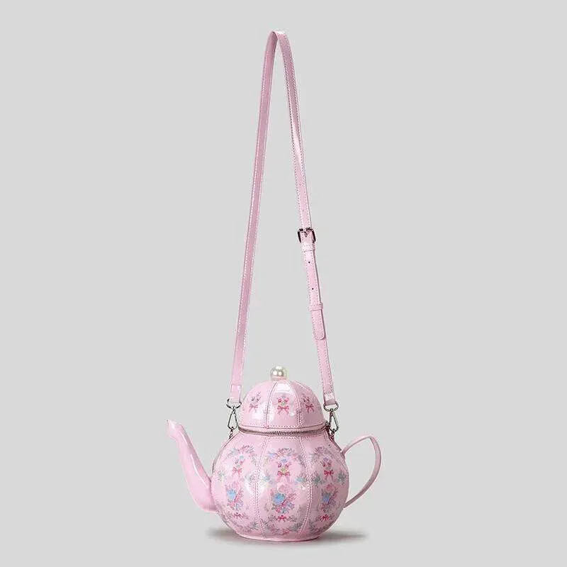 Bags Creative Vintage Printed Teapot Design Women Handbags Pearls Chains Shoulder Designer Crossbody Small Buckets Bag_voghion.com