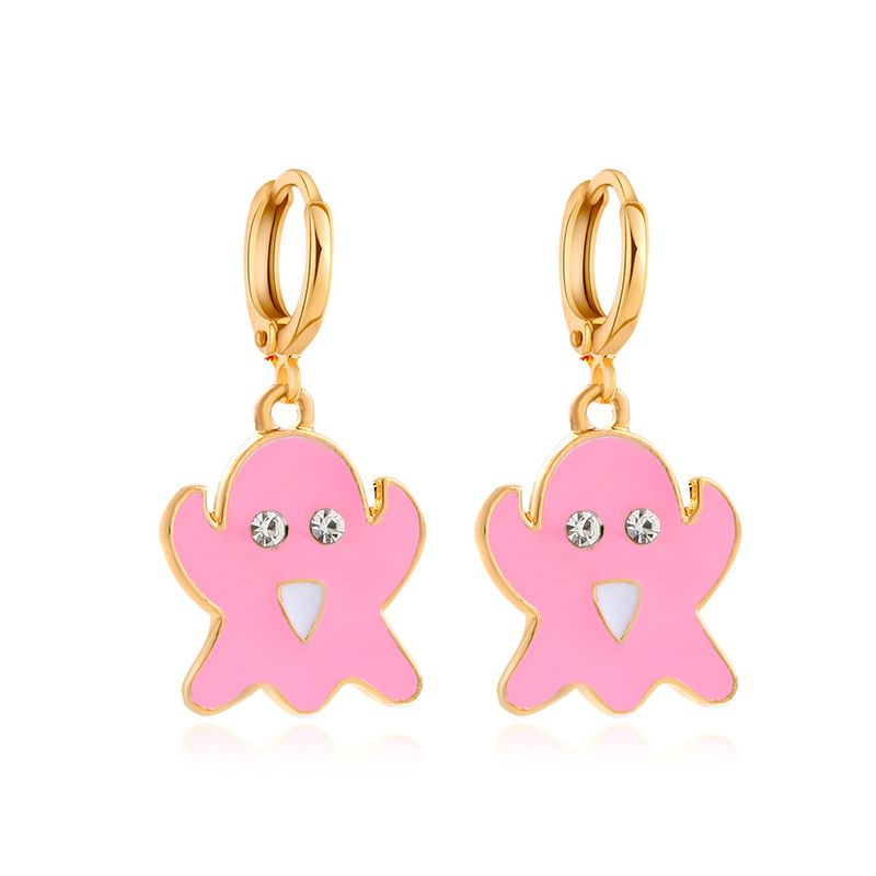 Orecchini a goccia con fantasma colorato a olio esagerato e in lega, con faccia buffa dei cartoni animati, regalo di Halloween_voghion.com