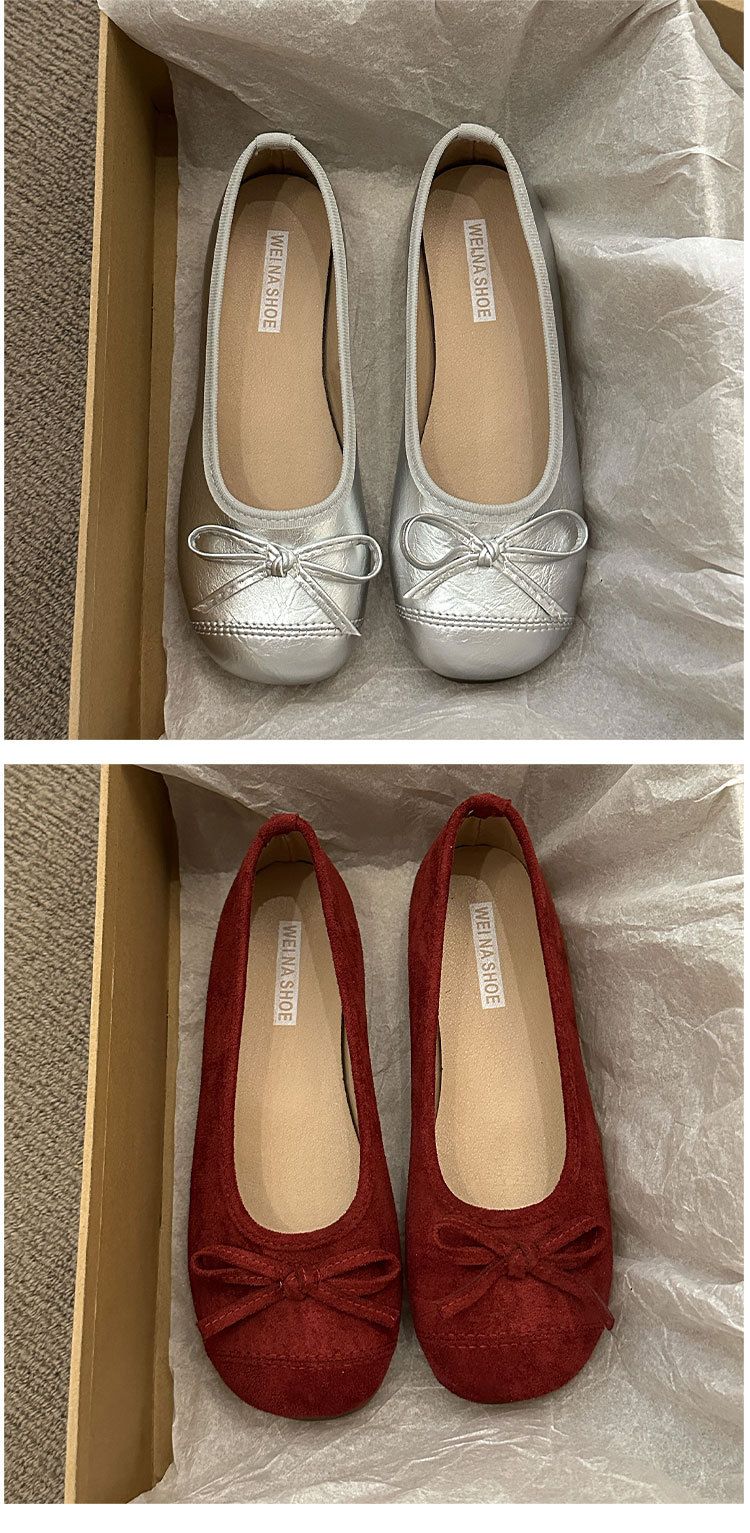 Retro Ballet Flat-soled Red Light-mouth Single Shoes Women's Suede Gentle Soft-soled Doudou Shoes One-pedal Ladyshoes_voghion.com