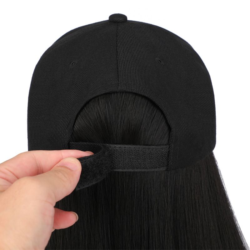 Heißer verkauf Mode Haarverlängerungen Mittellang Lange Damen Gerade Perücken Hut Patchwork Kopfbedeckung Synthetische Frauen Baseball Erreichte Perücke_voghion.com