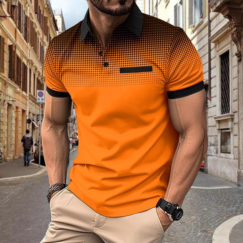 001 European And American INS Cross-Border Summer Gradient Print Polka Dot Short Sleeve Men's Sports Polo Shirt_voghion.com