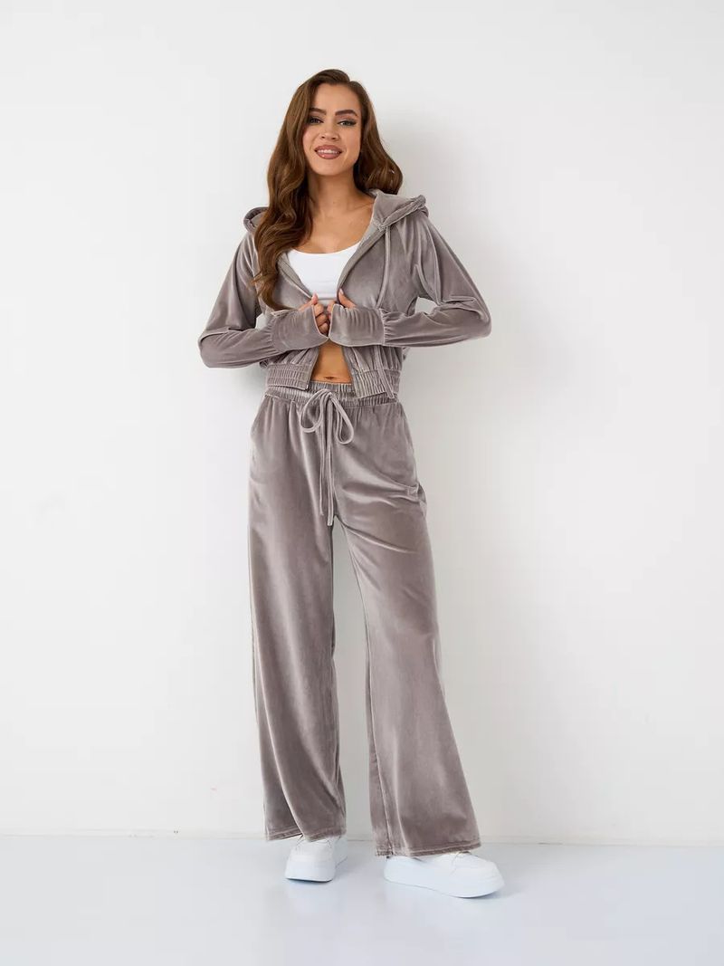Women's Casual Zip-Up Hoodie & Drawstring Pants Set - Soft Silver Fox Fleece, Streetwear Outfit, Comfortable Loungewear_voghion.com