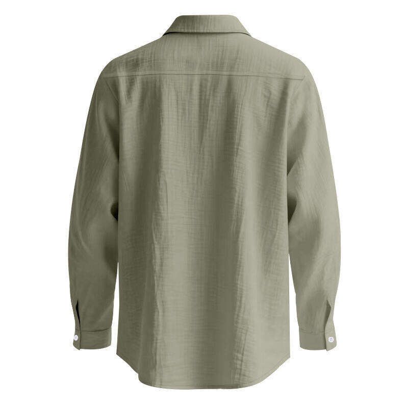 Chemise décontractée en lin pour homme – Chemise boutonnée respirante avec col à revers (blanc/noir/vert kaki/bleu clair, tailles S à XXXL)_voghion.com