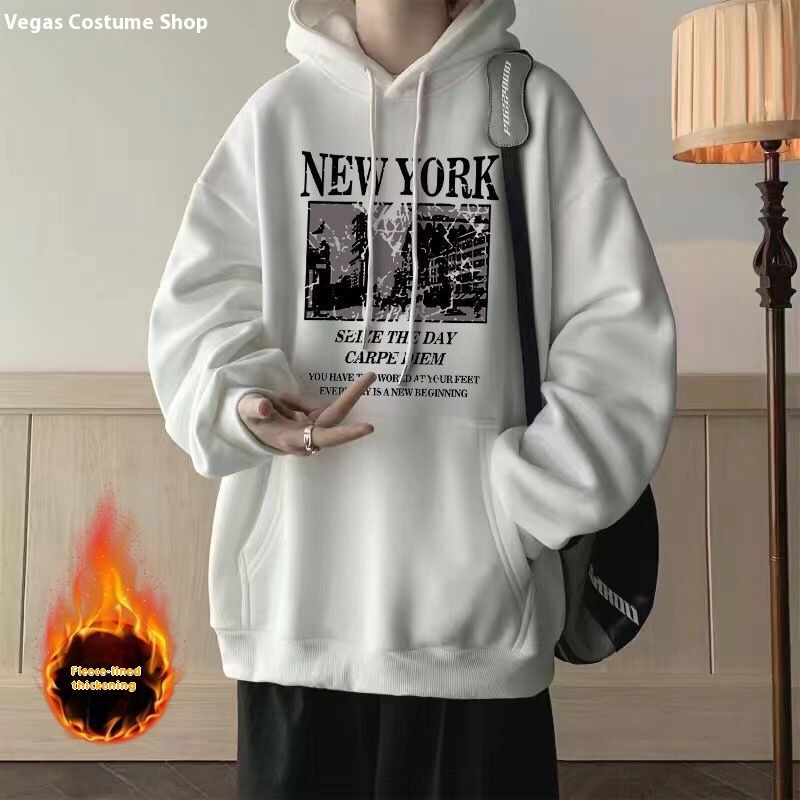 Hoodie with thickened fleece for 2024 autumn winter new style, cool trendy, loose and versatile hooded 12_voghion.com