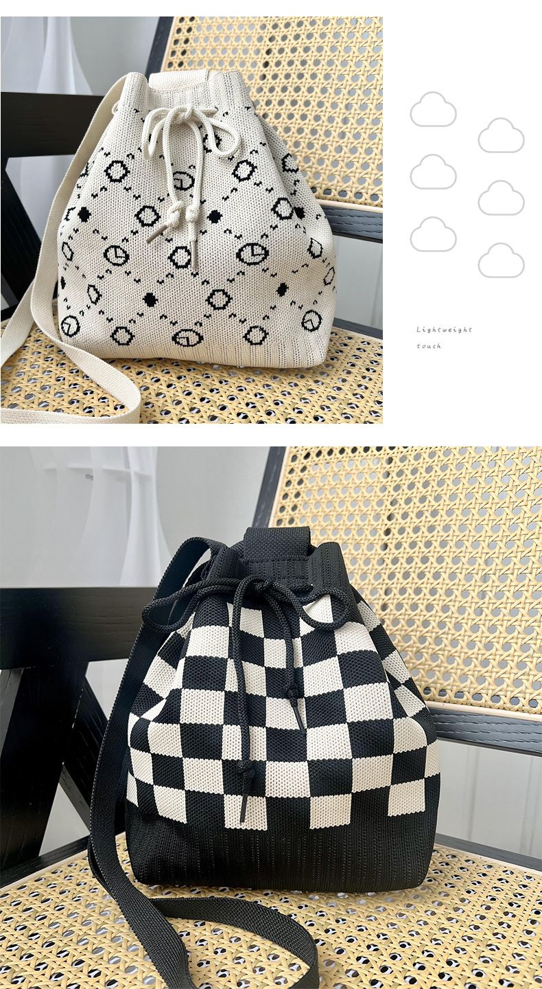 Borsa a secchiello in lana lavorata a maglia Borsa a mano Borsa a tracolla per studenti Borsa a tracolla per ragazze_voghion.com