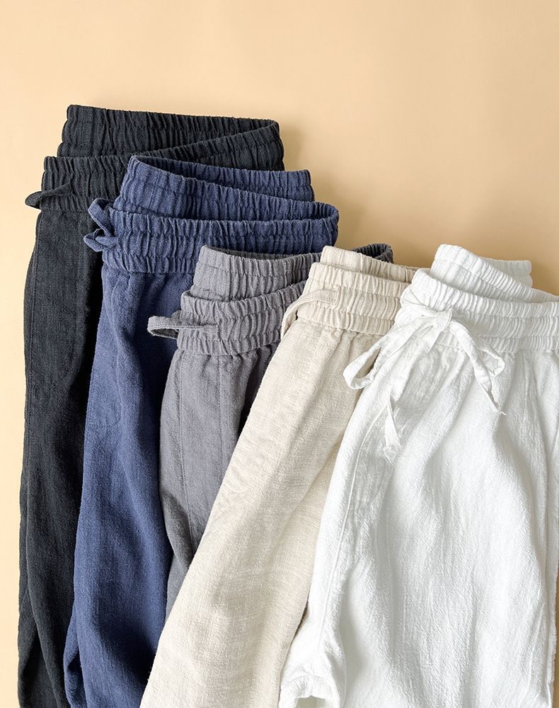 Herrenbekleidung Japanische Retro-Leinenhose Herren Sommer Dünne, lockere, gerade Hose Drapierte Baumwoll- und Leinenhose Herren Freizeithose_voghion.com
