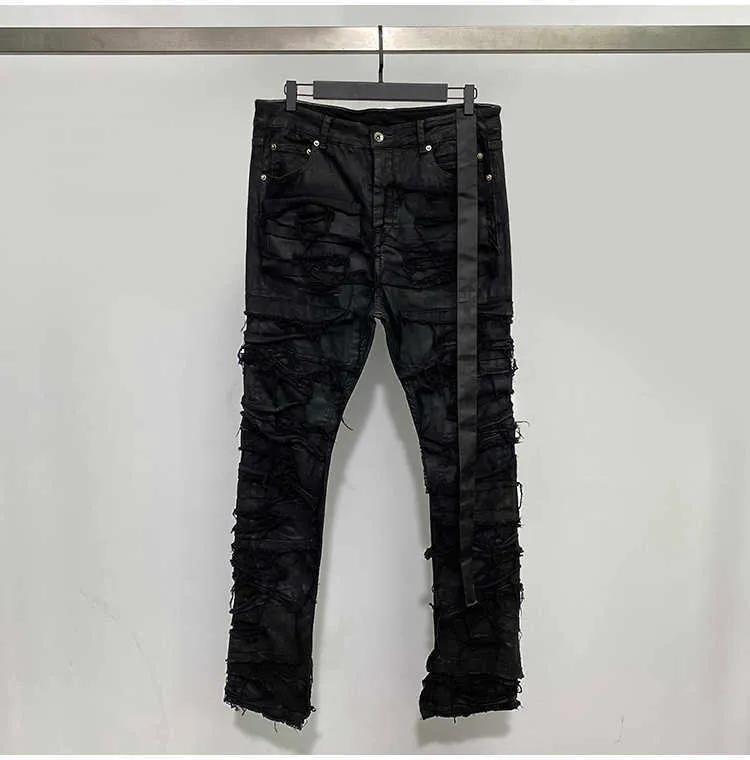 Männer IEFB Neue Darkwear Männer Beschichtete Jeans Multi Thread Dekoration Wachs Bürsten Tuch Elastische High Street 2022 Männlich_voghion.com