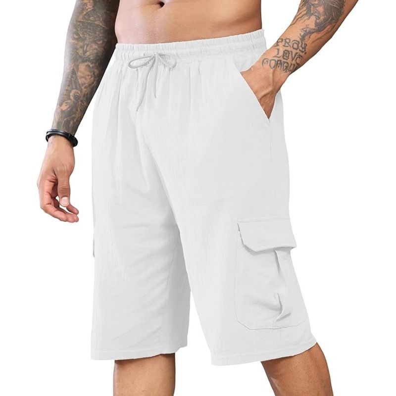 Unbeatable Quality Unbeatable Quality 2024 New Linen Shorts Multi Bag Style Lace Up Men's Beach Workwear Pants_voghion.com
