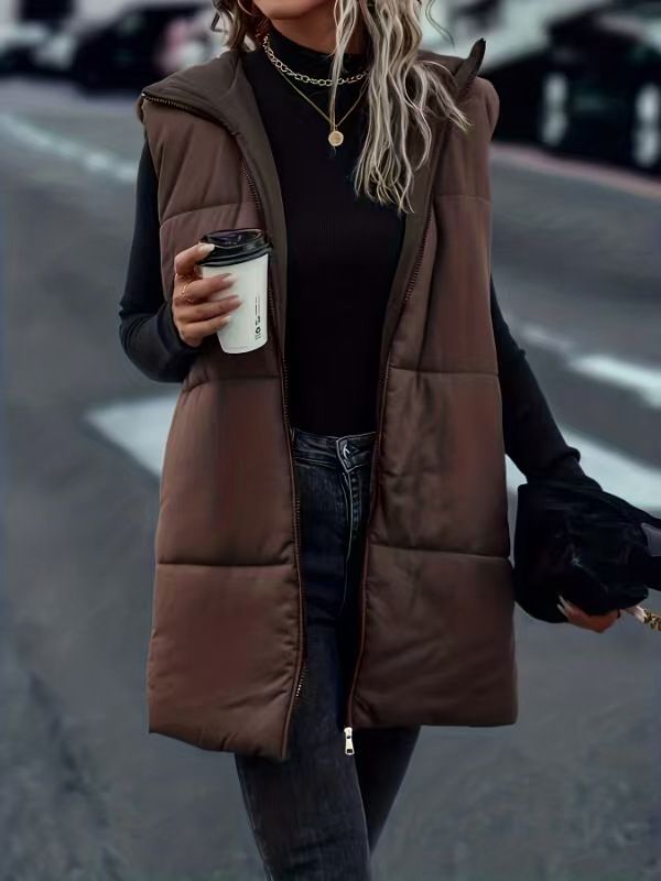 Gilet imbottito senza maniche da donna, caldo giubbotto trapuntato invernale, capo casual oversize da indossare a strati_voghion.com