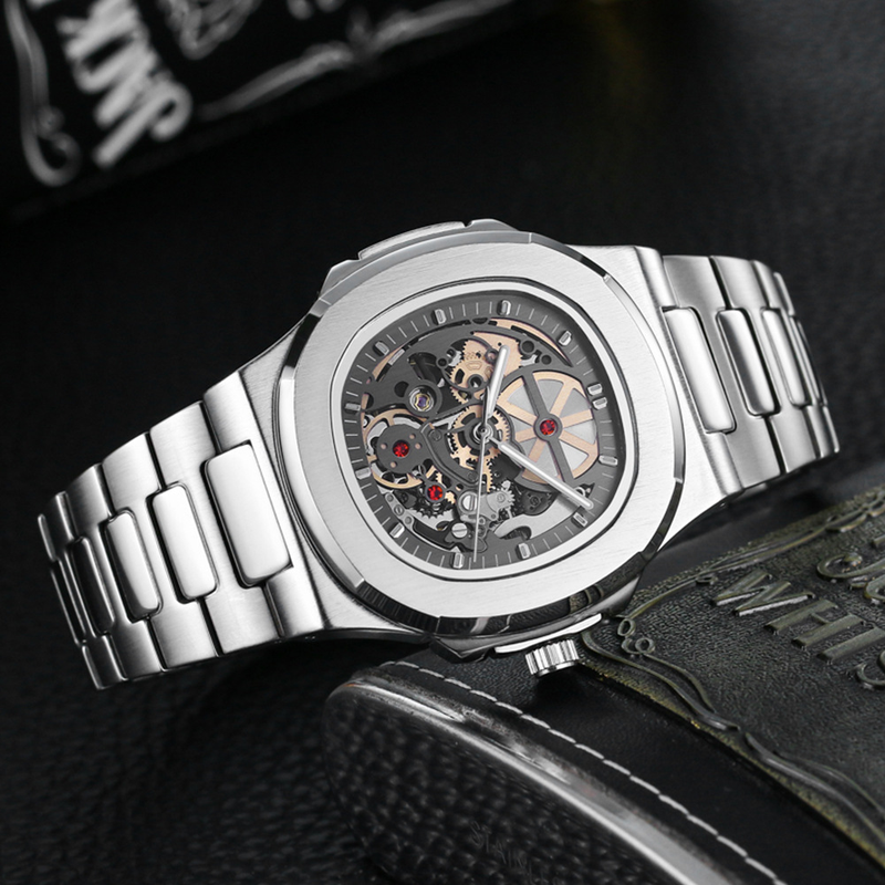 MISFOX Mechanical Nautilus Fully Automatic Hollow Business Steel Strip Waterproof Glow Brand Men's Watch_voghion.com