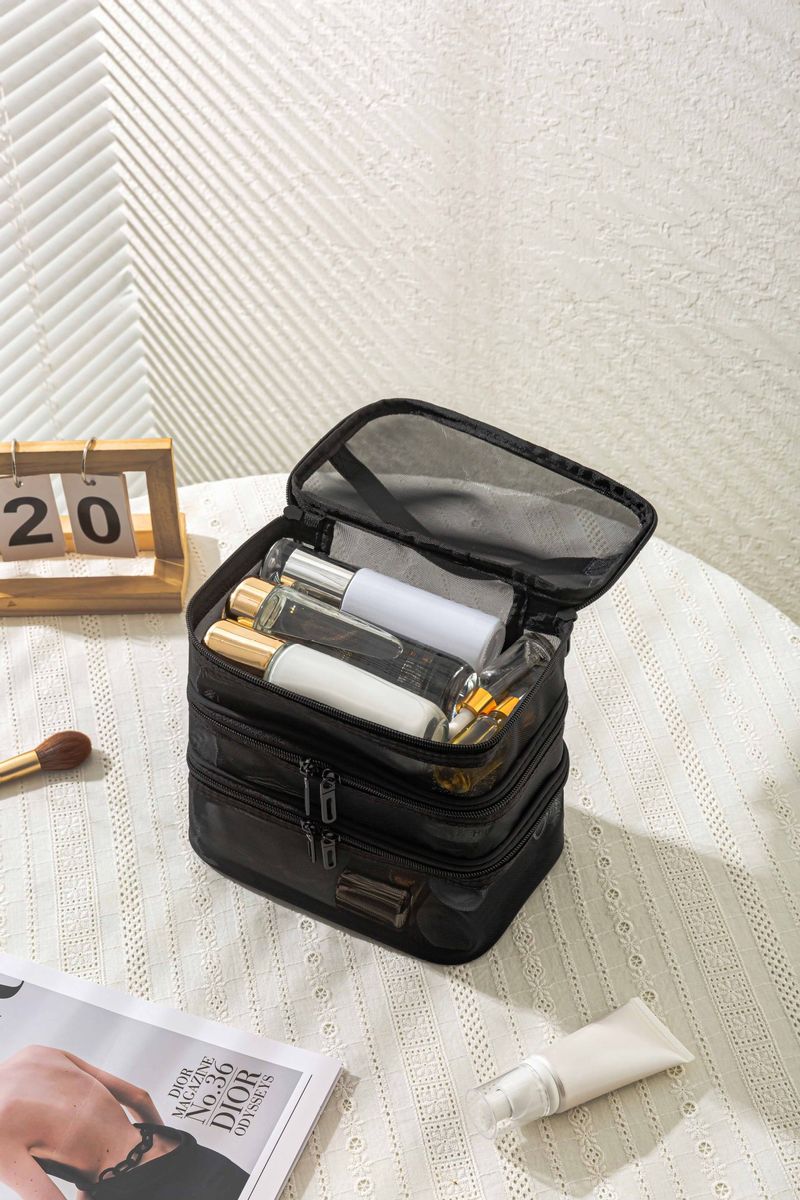 Storage Bags Mesh Cosmetic Bag Large Capacity Three Layer Toiletry Bag Double Layer Storage Bag Travel Mesh Bag Tool Storage Box Portable_voghion.com
