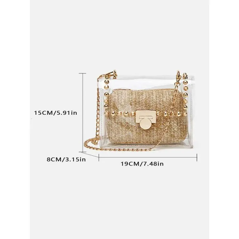 Designer 2025 Fashion Decorative Waterproof PVC Shoulder Messenger Transparent Chain Woven Clutch Bag_voghion.com