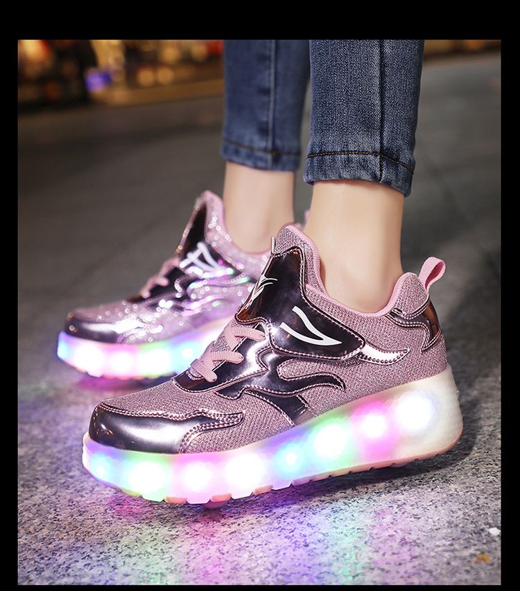 Kids Shoes New running shoes, girls' roller skates, small four-wheel detachable walking invisible luminous shoes_voghion.com