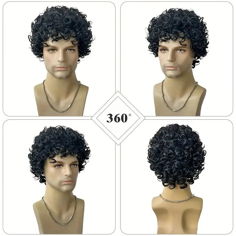 Kairuisi Men's Afro Short Curly Wig - 1B# Black Synthetic Heat Resistant Fiber With Rose Net Cap For Natural Look_voghion.com