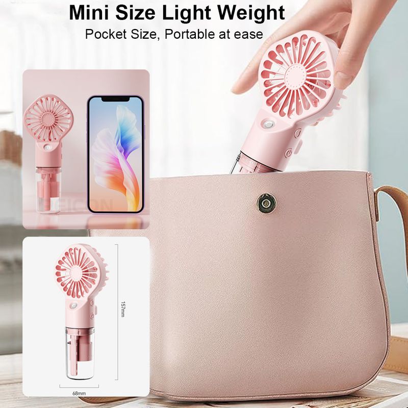Portable Handheld Mini Humidifier 4 Speeds Powerful Wind USB Rechargeable Water Spray Mist Outdoor Small Fan_voghion.com
